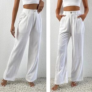 White linen wide leg pants 27” inseam